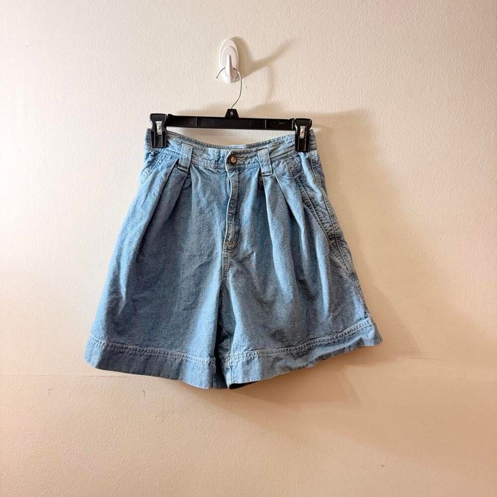 RETRO 90s Vintage Liz Wear Light Wash Denim Pleated Short Size 6